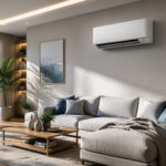 Climatiseur moderne dans un salon lumineux