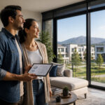 Couple reveur contemplant leur nouveau quartier