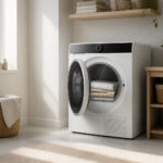 Seche linge moderne et epure dans une buanderie lumineuse